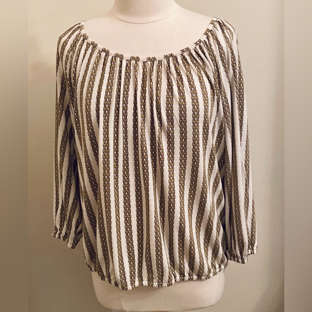 Michael Michael Kors White Gold Chain XL Preppy Nautical Modern Glam Chic Top